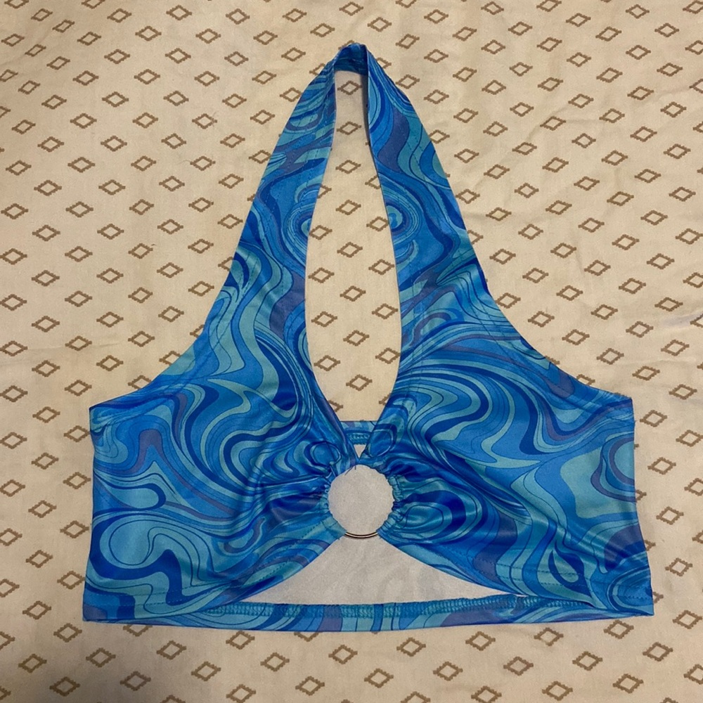 Blue tye dye cropped halter top